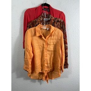 Chicos Lot of 3 Tops Size 0 Orange Linen Tie Front Cardigan Art Print Travelers